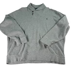 Polo Ralph Lauren Sweater Mens Sz XL Gray Cotton Sweater Shawl Collar Blue Logo